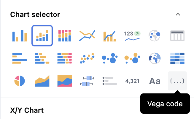 Vega code button in the Chart selector