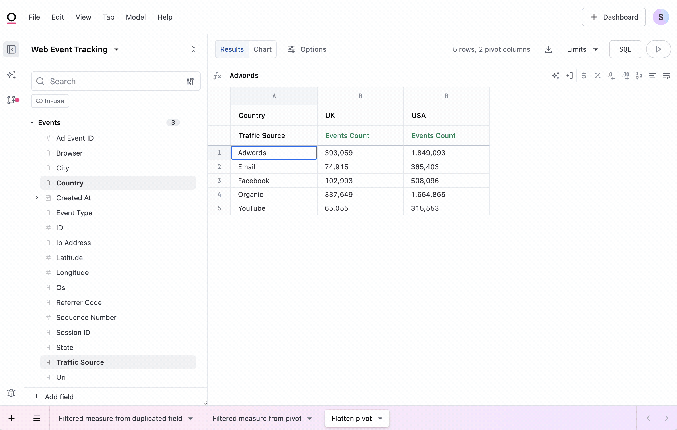 gif showing how to flatten an entire pivot into multiple filtered measures