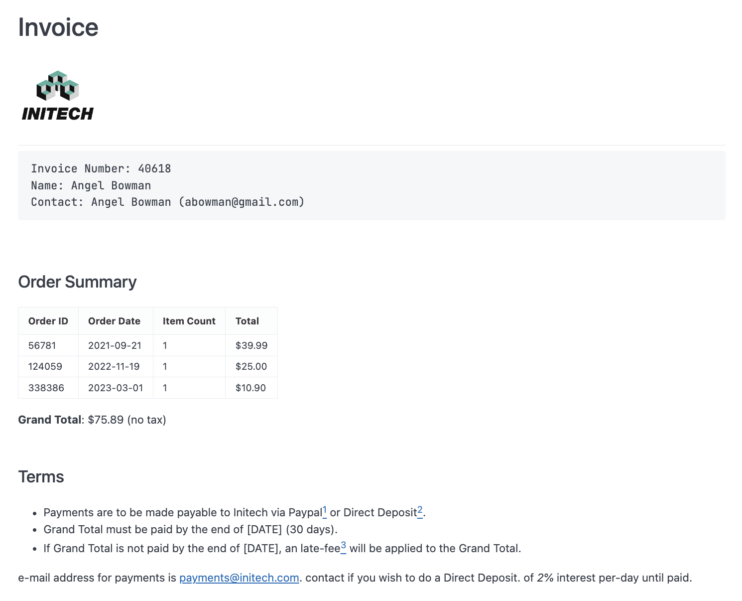Invoice report